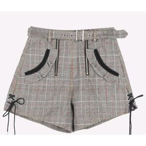 Self Portrait Women Short Double Zip Plaid High Waist Size US 6 UK 10